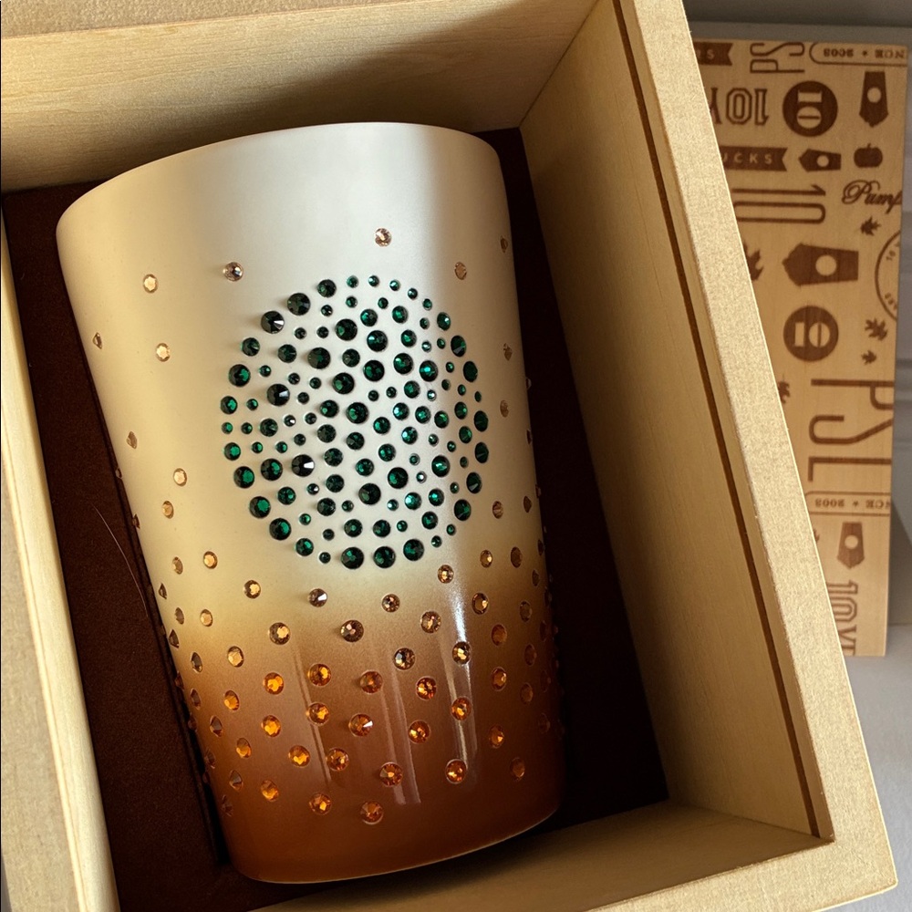 Starbucks Swarovski Ltd Ed 10th Anniversary PSL Ceramic Mug Wood Box 311/600